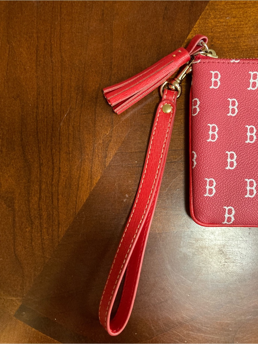 Dooney & Bourke Boston Red Sox Signature Red Leather Wristlet Top Zip Tassel EUC - Picture 4 of 12